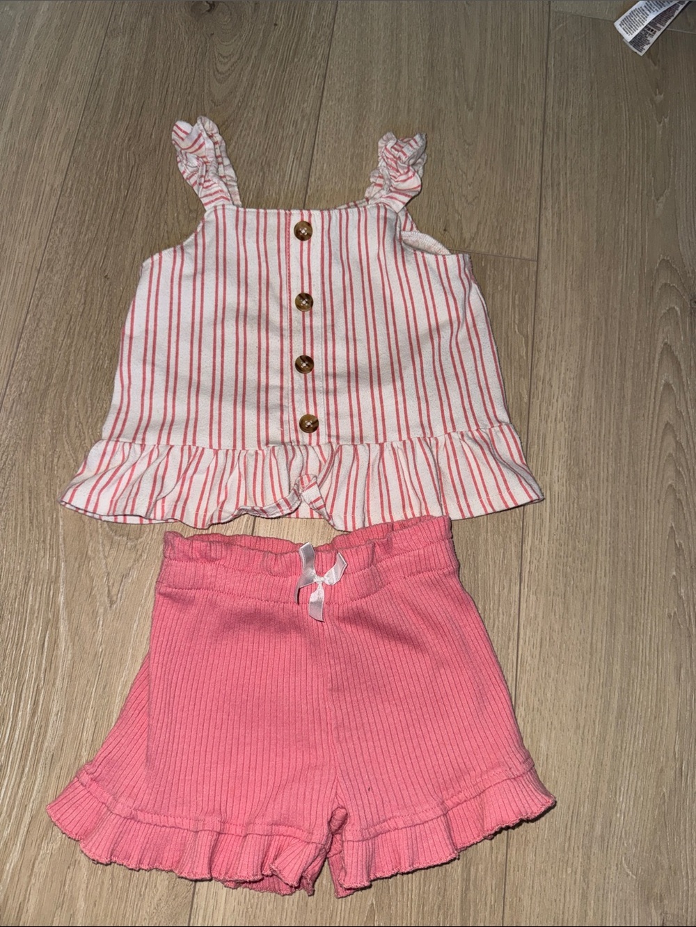 Nicole Miller Pink Striped Ruffle Tank with Pink Ruffle Shorts